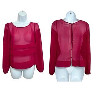 BCBGeneration Magenta Semi Sheer Blouse Sz XS Open Back Loose Long-Sleeve Top